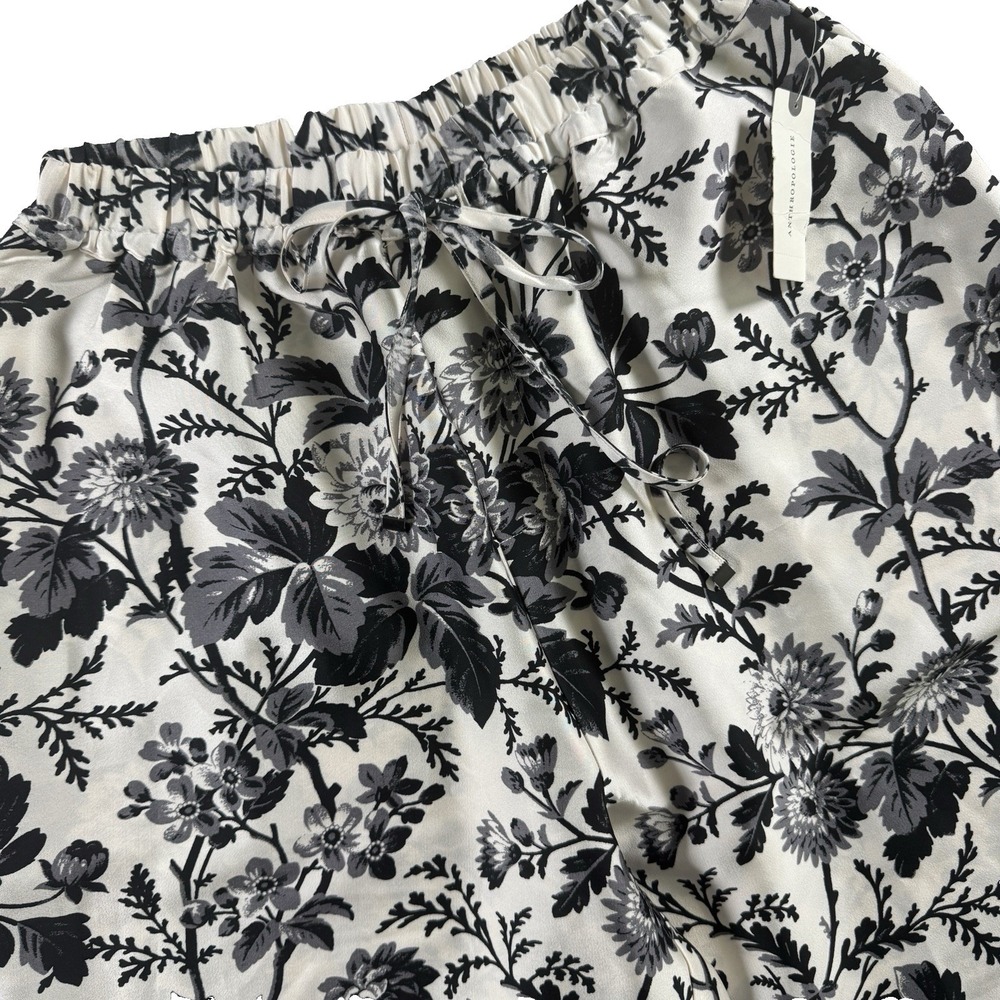 Maeve‎ Anthropologie Floral Jogger Pants Women XS White Black Drawstring Elastic